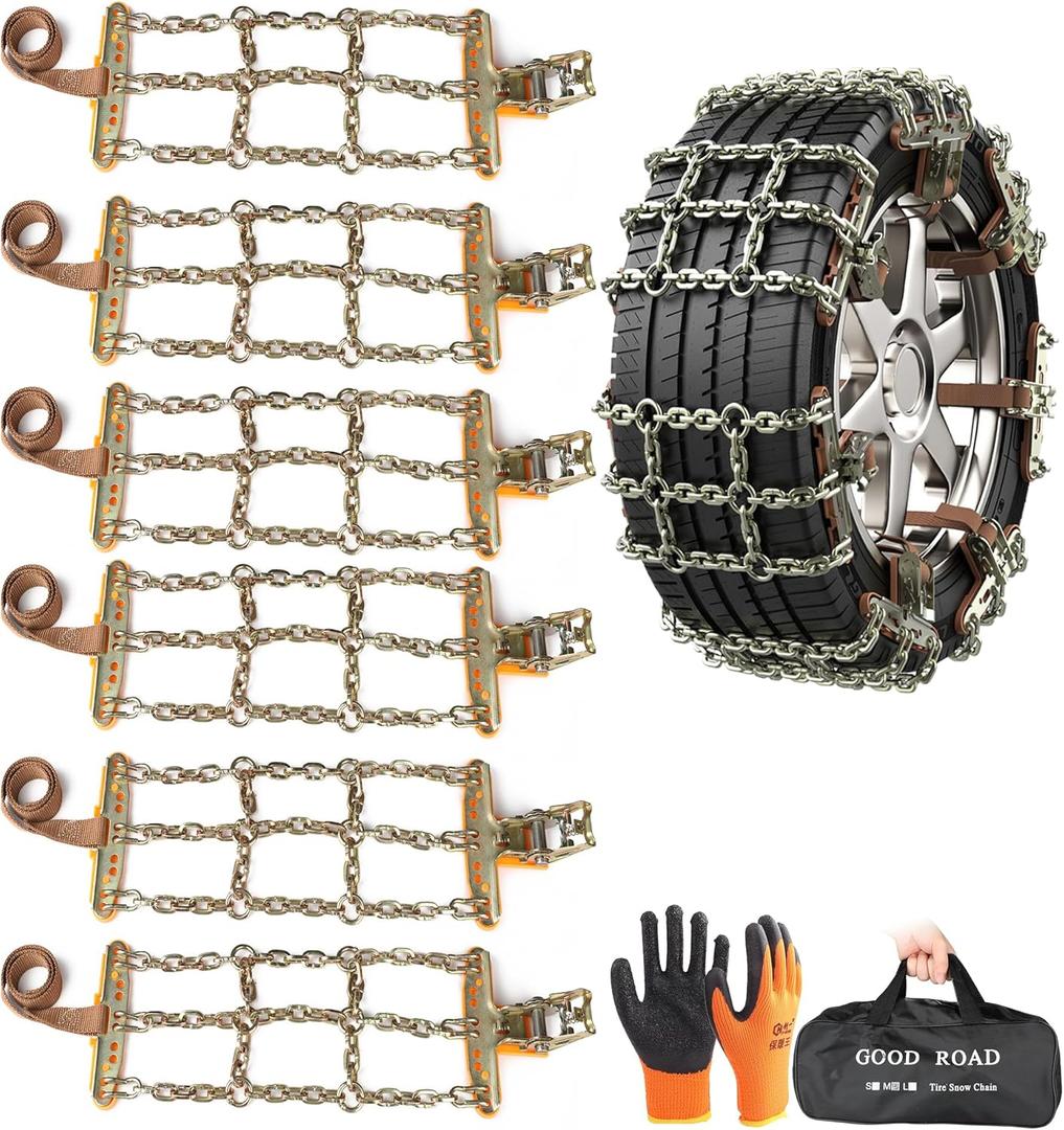 Thickened Snow Chains, 6 Pack Tire Chains for Truck SUV in Snow, Ice, Sand and Mud (Tire Width 195-225mm)