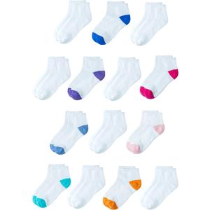 Amazon Essentials Unisex Toddlers' Cotton Ankle Socks, 14 Pairs, White, Multi Color, 3T-4T