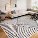 YIHOUSE Washable Area Rugs 9x12 Living Room, Black and White Striped Rug for Bedroom Non Slip Low Pile, Large Modern Geometric Carpet for Playroom Dining Room Home Office Decor