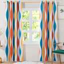 MeZQ Blackout Curtains 84 inch Long 2 Panels Set, Wave Grommet Bedroom Blackout Curtains, Thermal Insulated and Noise Reduce Drapes with Geometric Pattern for Living Room, Orange, 52" W x 84" L