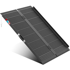 Black Portable Wheelchair Ramp, 4FT No-sew Non-Slip Aluminum Wheelchair Ramp, Folding Portable Wheelchair Ramps for Home, Weight Capacity Up to 600 LBS (4FT Using height 4-12")
