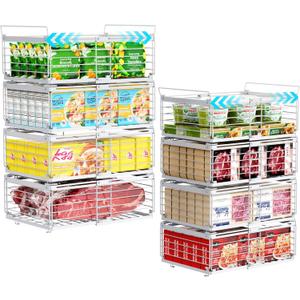 iSPECLE 8 Pack Freezer Organizer Bins, Adjustable Wire Baskets for 10 to 20 Cu.Ft Chest Freezer, Stackable Storage with Handles, Deep Freeze Organizer for Meat & Vegetables, White