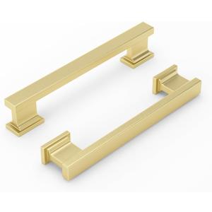Cabinet Handles Kitchen Drawer Pulls and Knobs, 10Pack Gold 5inch Hole Center, Square Hardware for Bathroom Dresser