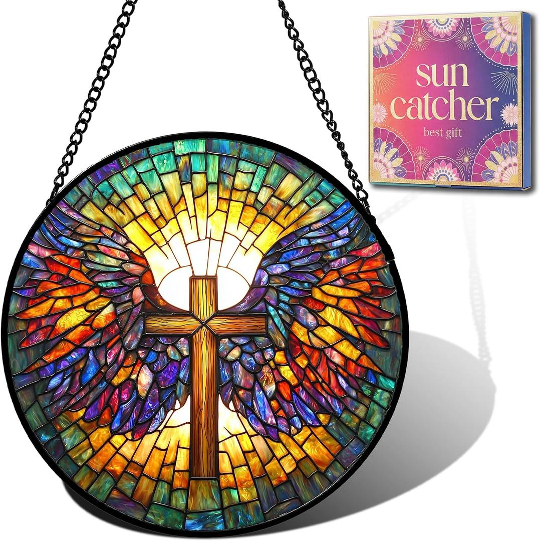 Cross Angel Wings Suncatcher Sun Catchers Indoor Window Gift for Women 6.3"