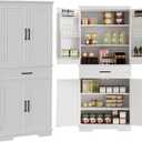 72 Inch High Kitchen Pantry Storage Cabinet, Cupboard Storage Cabinet with 1 Drawer, 2 Cabinets, 3 Adjustable Shelves, 4 Door Shelves, Freestanding Cupboard for Dining Room Living Room, Kitchen (White)
