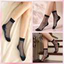 5 Pairs Womens Sheer Socks, Ultra Thin Mesh Socks with Flowers | Ankle Length Sock Candy, for Womens Summer (Black, No Size)