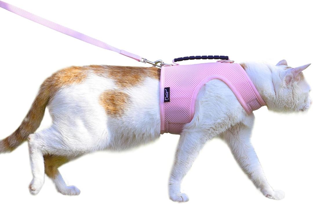 Cat Harness and Leash for Walking Escape Proof Breathable Mesh Fabric, Solid Pink, Large, Adjustable Cat Walking Jackets with Handle, Padded Stylish Cat Vest (L 8-12LBS)