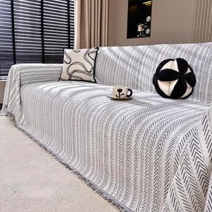 Chenille Couch Cover for Sofa Cover Washable Pet Scratch Couch Covers Tassel Sofa Slipcover for 3 Cushion Couch,Furniture Protector Blanket for Living Room,Beige 71"x134"