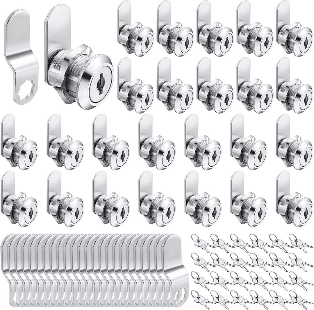 Kenning 24 Sets Cabinet Locks with Keys for Secure Drawer Mailbox RV Storage Box Replacement Lock, Zinc Alloy(5/8'' Cylinder Length, 0.4'' Max Panel Thickness)