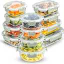 JoyJolt 24pc Borosilicate Glass Storage Containers with Lids | 12 Airtight/Freezer Safe Food Storage Containers for Pantry and Kitchen | Meal Prep Container for Lunch | Glass meal Set