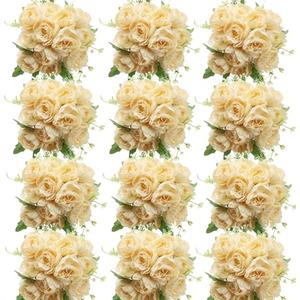 Nagobi 12 Bundles Fake Artificial Peonies Silk Flowers Fake Peony Bouquet Faux Peonies Flowers Bulk for Decoration Florals Arrangements Wedding Home Party Table (Champagne)