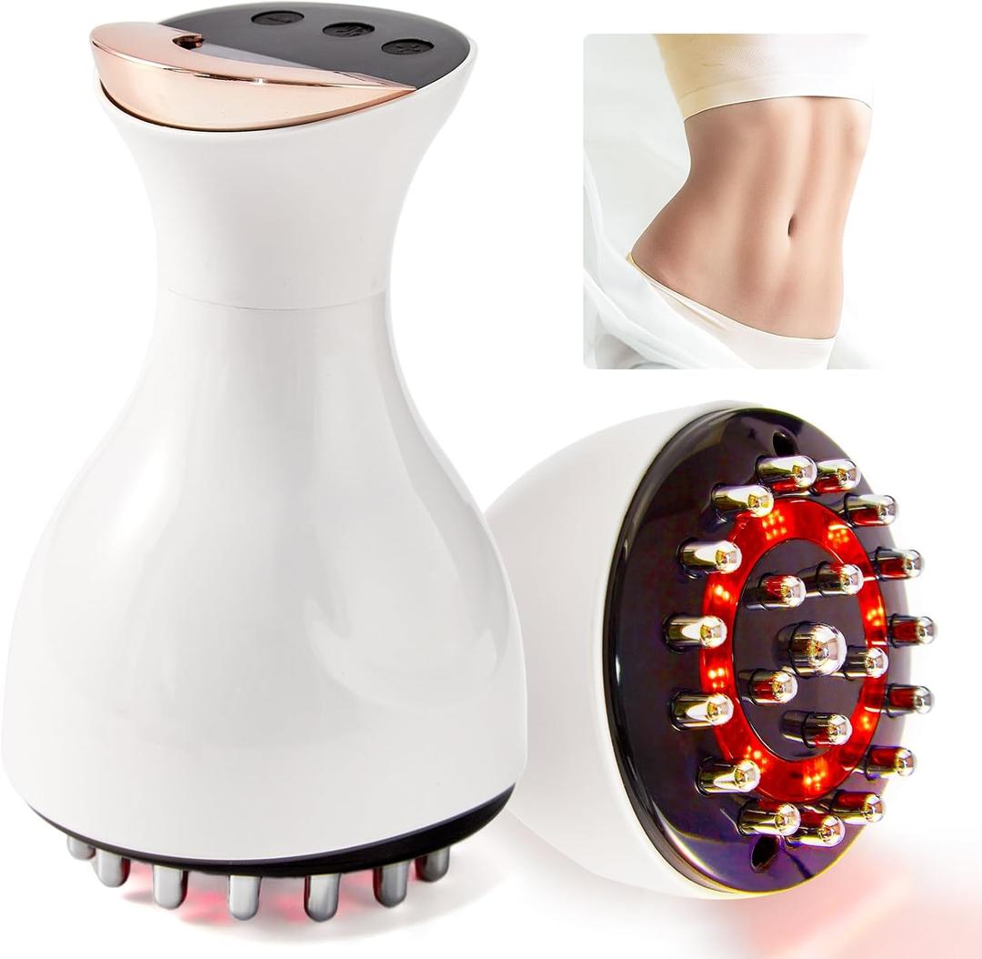 Lymphatic Drainage Massager & Anti Cellulite Massage Tool, for Legs, Arms & Belly, Body,Helps Reduce Stretch Marks & Cellulite,with Microcurrent, Light Heat & Vibration (White)