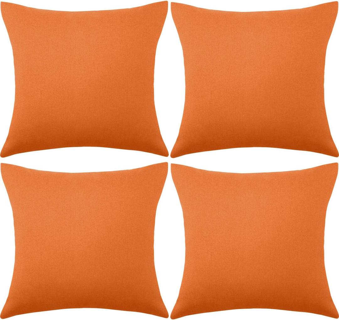 4 Pack Decorative Outdoor Waterproof Throw Pillow Covers, Square Patio Balcony Garden Waterproof Cushion Case, PU Coating Pillow Shell for Couch, Bed, Patio, Sofa, Tent,18 x 18 Inch (Orange)