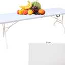 Portable 8Ft Plastic Folding Table, Heavy Duty 8ft Fold-in-Half Table with Carrying Handle, 8' Folding Utility Foldable Table for Picnic Party Camping Kitchen, Indoor/Outdoor (White)