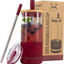 Pandaloo Glass Cups With Lids and Straws -20 Fl Oz- Perfect Size Iced Coffee Cup - Smoothie Cup With Bamboo Lid and On the go Lid - Glass Tumbler With Straw (Pack of 1), Boysenberry)