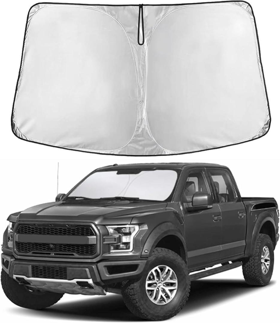 EcoNour Windshield Sunshade Compatible for Ford F150 2015-2018 2019 2020, Sun Visor for Front Windshield & Window Sun Shade Cover, UV Heat Blocker & Protector, Car Accessories