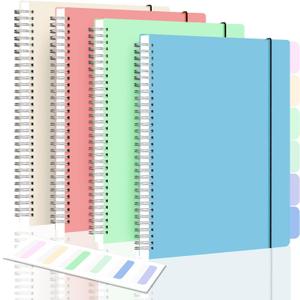 Spiral Notebook, Wide Ruled Notebook Journal, 8.5" x 11" Lined Journal Notebook Pack, A4 Large Subject Notebook for School, Work, Notes, 560 Thick Paper, 24pcs Index Tabs, Assorted Pastel Notebook