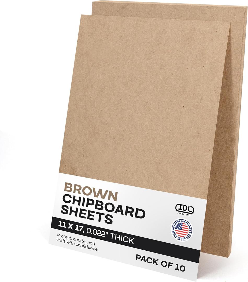 Chipboard Sheets 17" x 11", Pack of 10 - USA-Made Cardboard Sheets