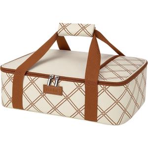 Vuudh Casserole Carrier Bag, Single Insulated Food Bag, Hot Cold Lasagna Holder Tote for Picnic, Potluck or Travel, Lightweight Picnic Bag (Beige-01)