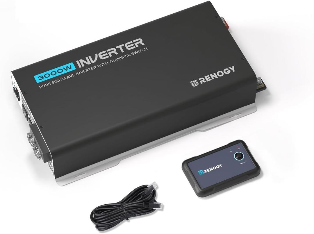 Renogy Inverter PUH 3000W, 12V to 110V Pure Sine Wave Power Inverter, Built-in Transfer Switch and Bluetooth, DC to AC Solar Converter for RV, Truck, Camping, Home, Emergency, Off-Grid Living (3KW)