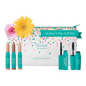 Thrive Causemetics Mini Makeup Essentials, Mother's Day Makeup Gift Set, Mini Liquid Lash Extensions & Volumizer Mini Mascaras, Brynn (Rich Black), Mini Eye Brightener Highlighter Sticks- 3 Shades
