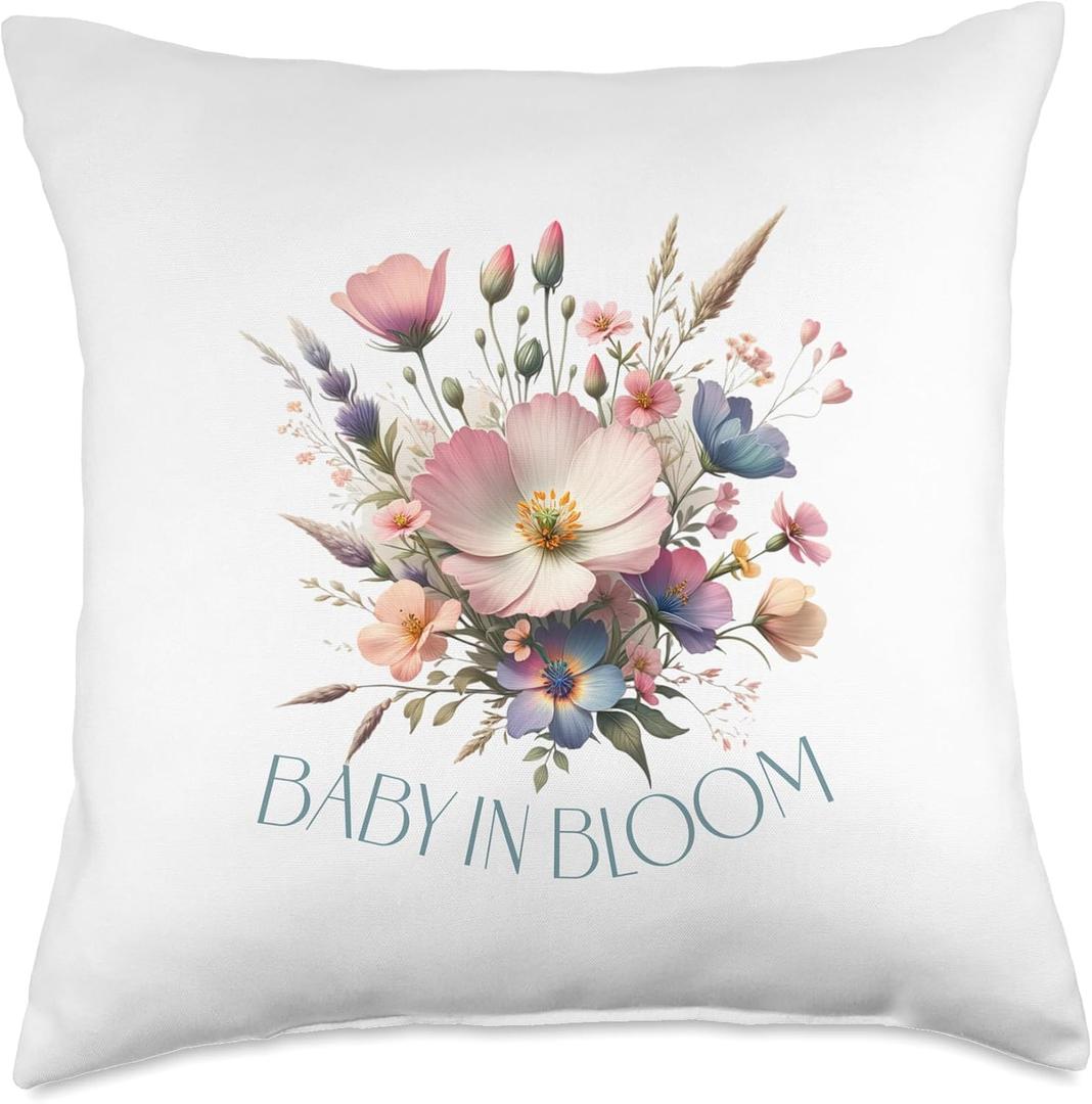 Baby in bloom baby shower floral wildflowers Throw Pillow