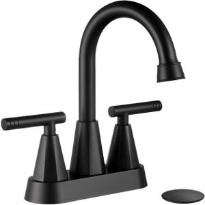 Cobbe Bathroom Faucets for Sink 3 Hole, 4 Inch with Pop Up Drain and 2 Supply Hoses, 2 Handle Centerset Bathroom Faucet for Sink Vanity, Midnight Black Matte