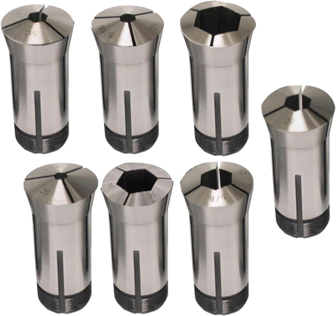 7Pcs 5C Hex Collet 1/4", 5/16", 3/8", 1/2", 5/8", 3/4", 7/8" Mill Collet Holder Fit for CNC Engraving Machine