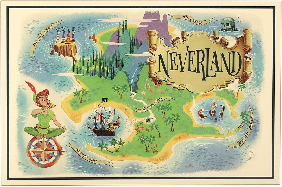 Open Road Brands Disney Peter Pan Neverland Map - Large 23.5 Inch x 15.5 Inch Wood Wall Decor for Kids' Room, Play Room, Bedroom, or Nursery