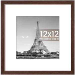 upsimples 12x12 Picture Frame, Display Pictures 8x8 with Mat or 12 x 12 Without, Wall Hanging Square Frames, Brown, 1 Pack