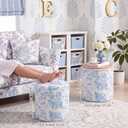 Geetery 2 Pcs Dorm Ottoman with Storage Blue Bow Floral Round Ottoman | Fancy Garden Coquette Storage Ottoman, Aesthetic Vanity Stool for Bedroom, Foot Stool for Living Room College Dorm, 2 Sizes, Small
