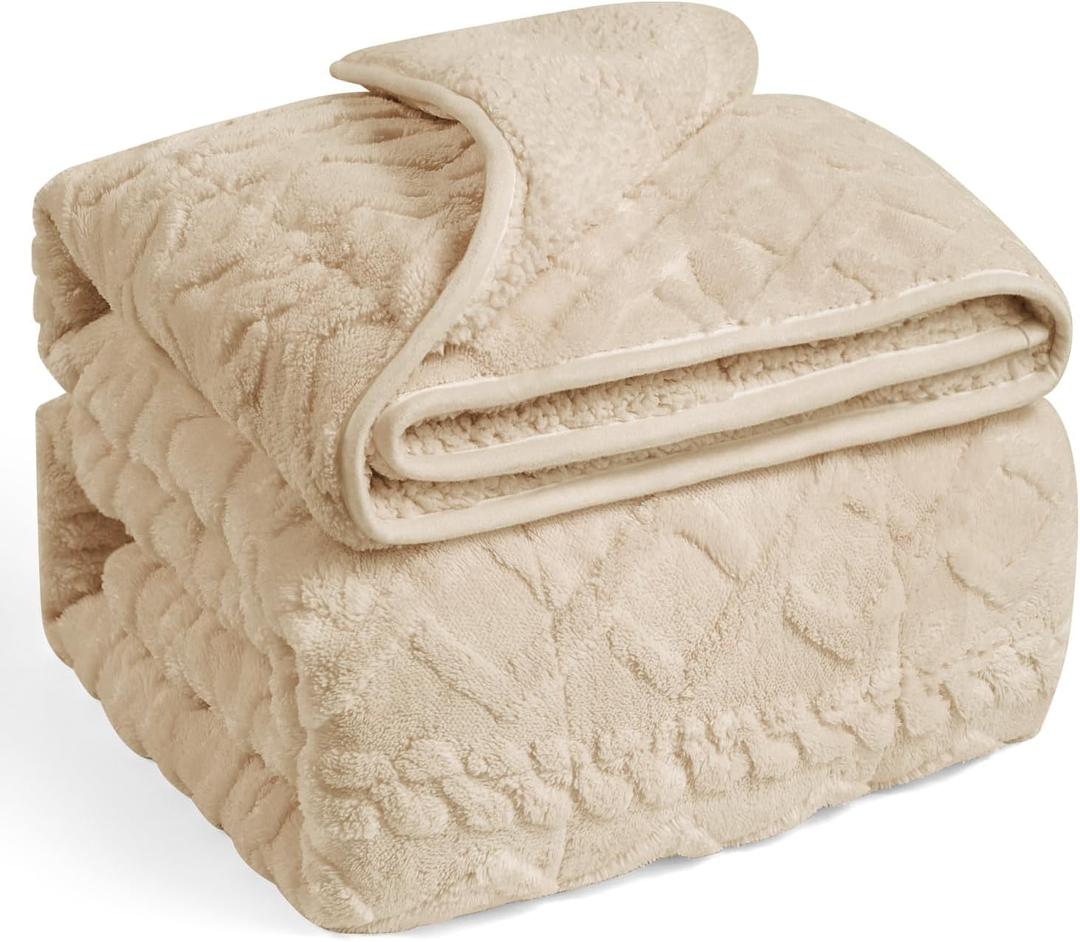 Wemore Weighted Blanket for Adults Twin Size 20 lbs, Dual Sided Soft Fuzzy Jacquard Sherpa Weighted Blankets for Sleeping, Cozy Fluffy Knitted Heavy Blanket for Couch Bed, Khaki, 60 x 80 inches