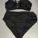 Herseas 2 Piece Bikini Set U-Wire Cutout Popular Swimsuit High Waisted Textured 2026 Summer Beach Swim Bathing Suits (Black, L)