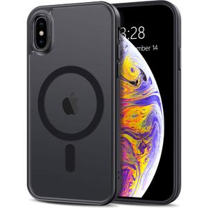 Anuck for iPhone X Case, for iPhone Xs Case Magnetic Phone Case Compatible with MagSafe, Soft TPU Bumper Hard Translucent Matte Back Slim Fit Shockproof Protective Cover for Men Women Girls - Black