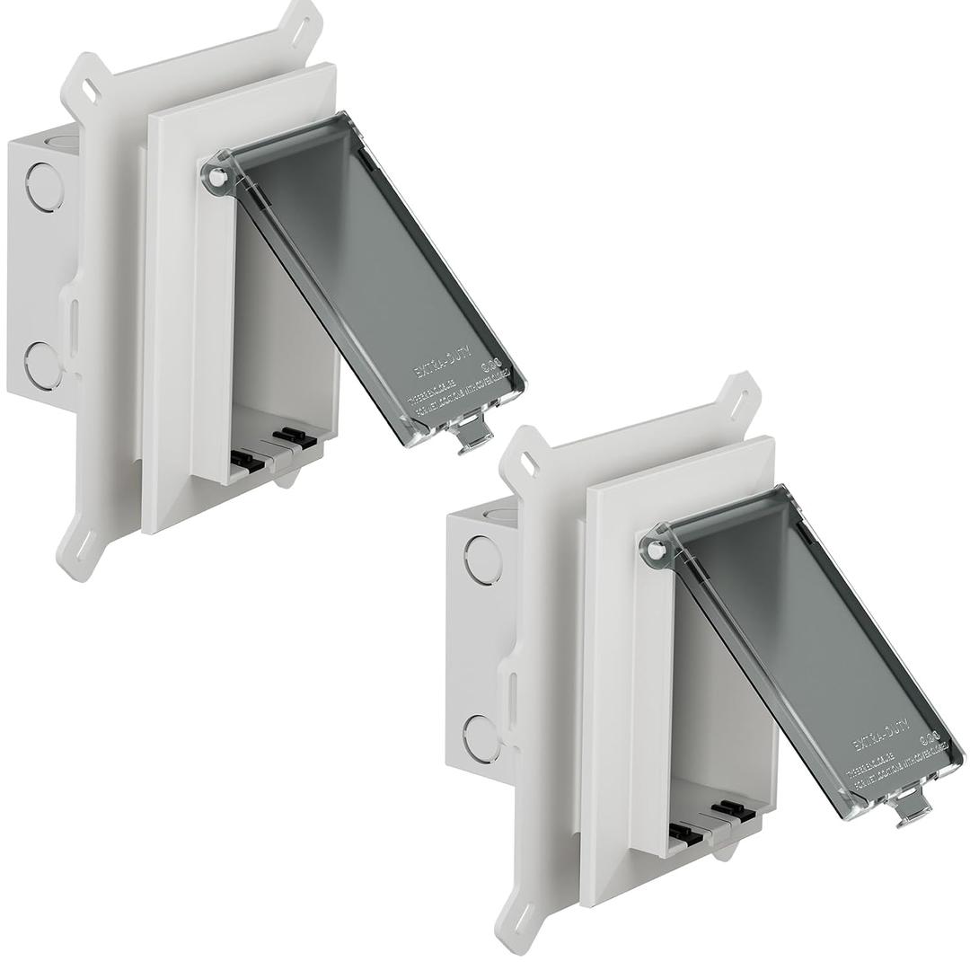 2Pcs Recessed Outlet Box, DBVS1C-1 Low Profile Electrical Boxes, Wall Plate Kit for New Vinyl Siding, Duplex & Decorator Style Covers,1-Gang, Vertical, Clear