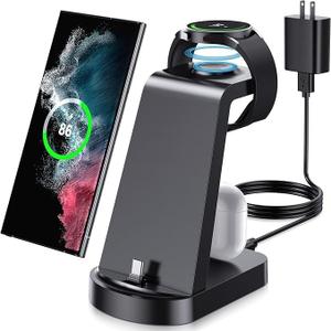 Charging Station for Samsung Multiple Devices, VCVS 3 in 1 Fast Charger Station, Wireless Charger for Samsung Galaxy Watch 6/5/4/3, Galaxy S23/S22/S21/S20/S10,Note20/10,Z Flip4/5,Z Fold4/5,Galaxy Buds