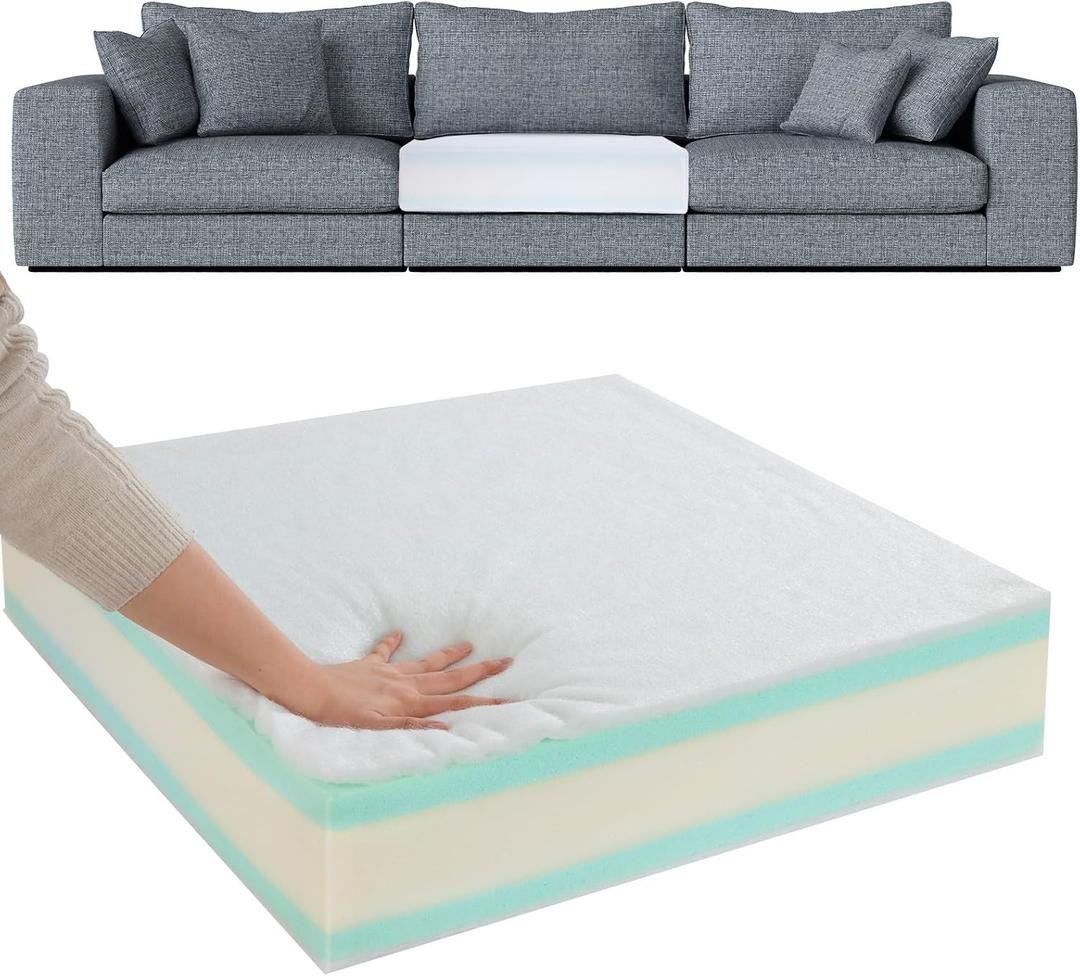 HOMBYS Memory Foam Couch Cushion Replacement, High Density Upholstery Foam Wrapped with Memory Foam & Polyester Batting, Sofa Cushions Inserts with Dacron Fiber Layer,with Removable Cover,6"x24"x24" (White)