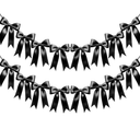 Black Bow Garland Banner, Pre-Strung Satin Ribbon Bow Party Decoration for Halloween Wedding Bridal Shower Birthday Supplies(Black)