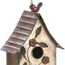 Jemeni 15" H Distressed Metal Birdhouses for Outdoors Hanging, Bird House Decorative for Outside Garden Yard, Double Hole with Floral Accents