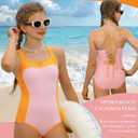 Kids4ever Girls One Piece Swimsuits Color Block Bathing Suit Kids Swimwear for Teens Beach 9-16Y (Pink)