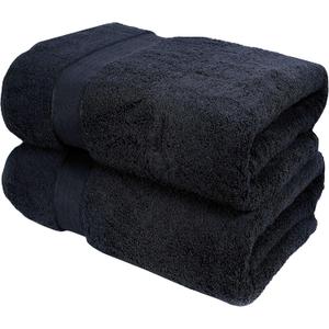GLAMBURG 700 GSM Premium Cotton 2-Pack Oversized Extra Large Bath Sheet Set - 100% Combed Cotton - 2 Bath Sheets 35x70 - Luxury Hotel & Spa Quality - Durable Ultra Soft Highly Absorbent - Black