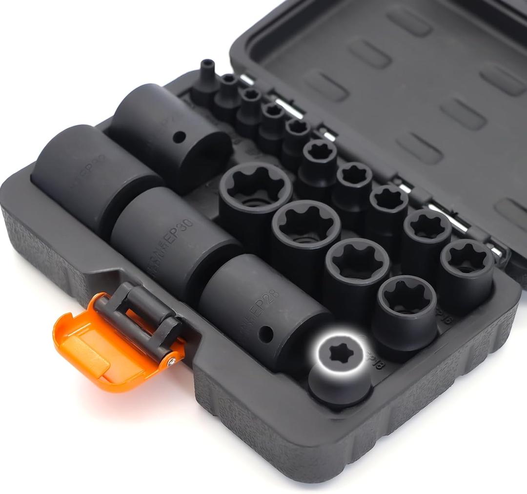 External Torx Plus 19pc Socket Set, 6 Point EP Socket with 1/2'' 3/8'' 1/4'' Drive EP4 EP5 EP6 EP7 EP8 EP10 EP11 EP12 EP14 EP16 EP18 EP20 EP22 EP24 EP26 EP28 EP30 EP32