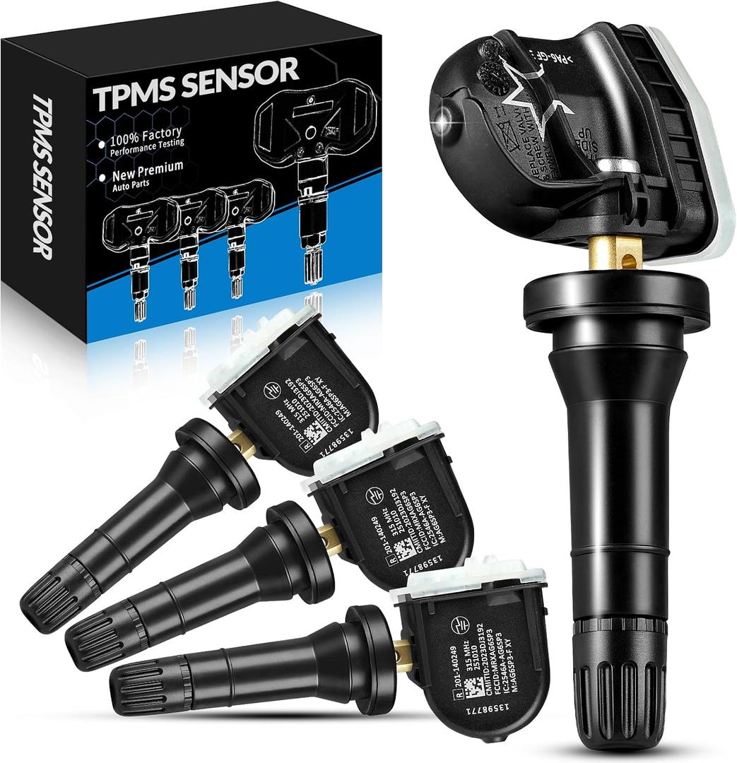 TPMS Sensor for:-Chevy Silverado 2007-2016 Express 1500 2500 3500 2008-2022, for:-GMC 2007-2016 Sierra Terrain, for:-Saab, for:-Buick, Tire Pressure Sensors 13598771, 13586335 (4Pack 315Mhz)