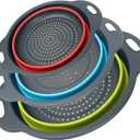 Collapsible Colander 3-Pack Set Space-Saving Foldable Kitchen Strainer with Non-Slip Base Durable Thickened PP+TPE Collapsible Strainers for Pasta, Vegetables, Fruits (Gray-Blue-Red-Green)
