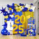 Blue and gold Graduation Decorations 2025 Set of 4 GRAD Balloon Boxes with Balloon Arch Garland Kit mylar balloons and shimmer Fringe Curtains So Proud of You 2025 prom Graduation Decorations