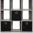 Furinno Simplistic 9-Cube Organizer with Bins, Small Size (Assembled unit dimensions : 7.9"D x 26.5"W x 26.7"H inches), French Oak/Black (9-Cube with Bin, Grey/Black)