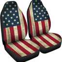 Retro USA Flag Auto Washable, Breathable Seat Cover, Universal Car Front Seats Accessories Interior Decor 2 Pcs Suit All Seasons Use
