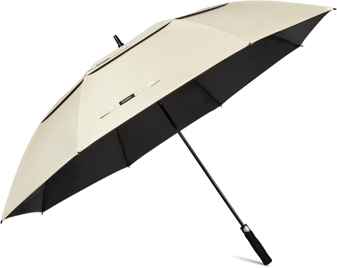 G4Free 54 Inch UV Protection Golf Umbrella Auto Open Vented Double Canopy Oversize Extra Large Windproof Sun Rain Umbrellas (Ivory/ Black)
