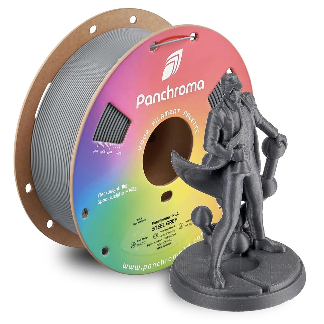 Polymaker Panchroma PLA Steel Grey 3D Printer Filament, 1.75mm, 1kg Spool, Easy to Print, High Speed Printing, Tangle Free, AMS Compatible, Perfect for Toys, Decor, Miniatures, Models & Cosplay