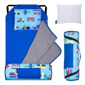 Wildkin Modern Kids Nap Mat with Pillow for Boys – Cotton Blend, Elastic Straps, Sleep Mat for Daycare, Preschool, Kindergarten & Travel, Ages 3–7, Machine Washable – Trains, Planes, and Trucks